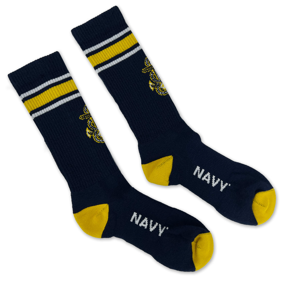 Navy Stripe Anchor Crew Socks (Navy)