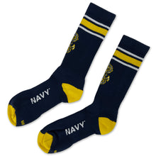 Load image into Gallery viewer, Navy Stripe Anchor Crew Socks (Navy)