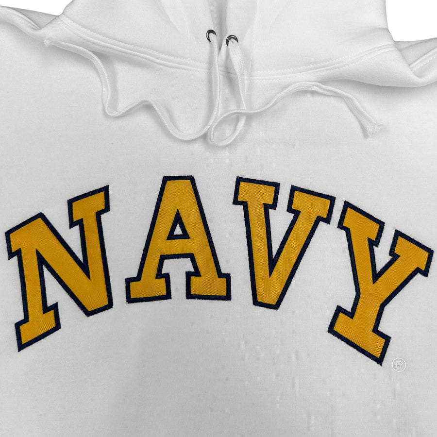 Navy Embroidered Pullover Hoodie Sweatshirt (White)