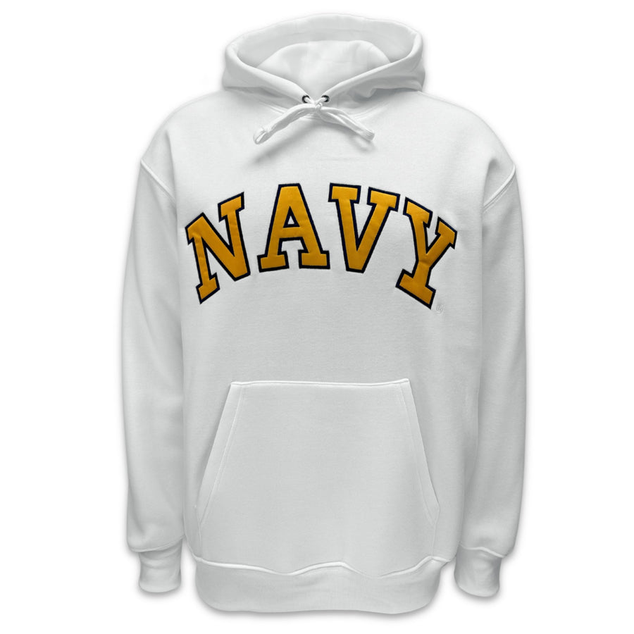 Navy Embroidered Pullover Hoodie Sweatshirt (White)