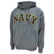 Load image into Gallery viewer, Navy Embroidered Full Zip Hoodie Sweatshirt (Grey)