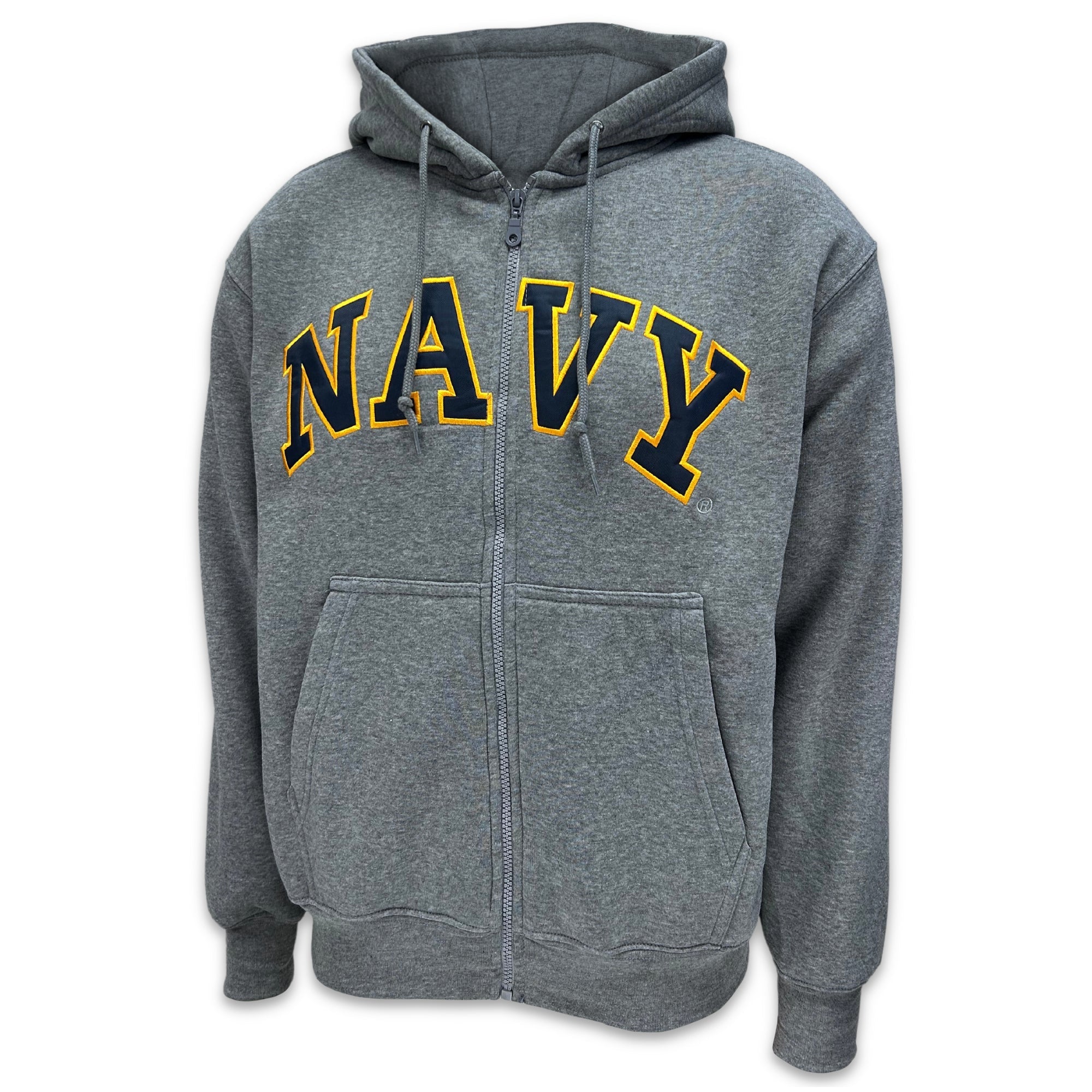 Navy Embroidered Full Zip Hoodie Sweatshirt Grey