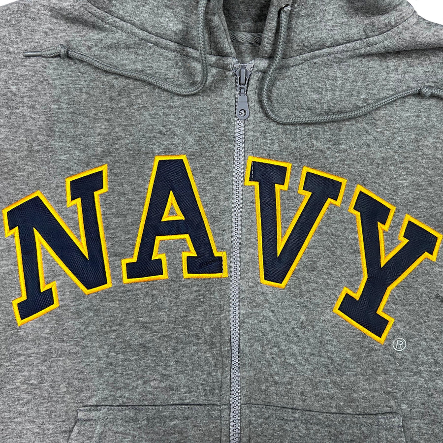 Navy Embroidered Full Zip Hoodie Sweatshirt (Grey)