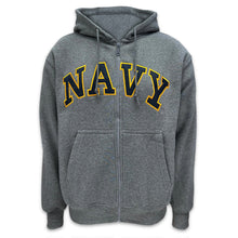 Load image into Gallery viewer, Navy Embroidered Full Zip Hoodie Sweatshirt (Grey)