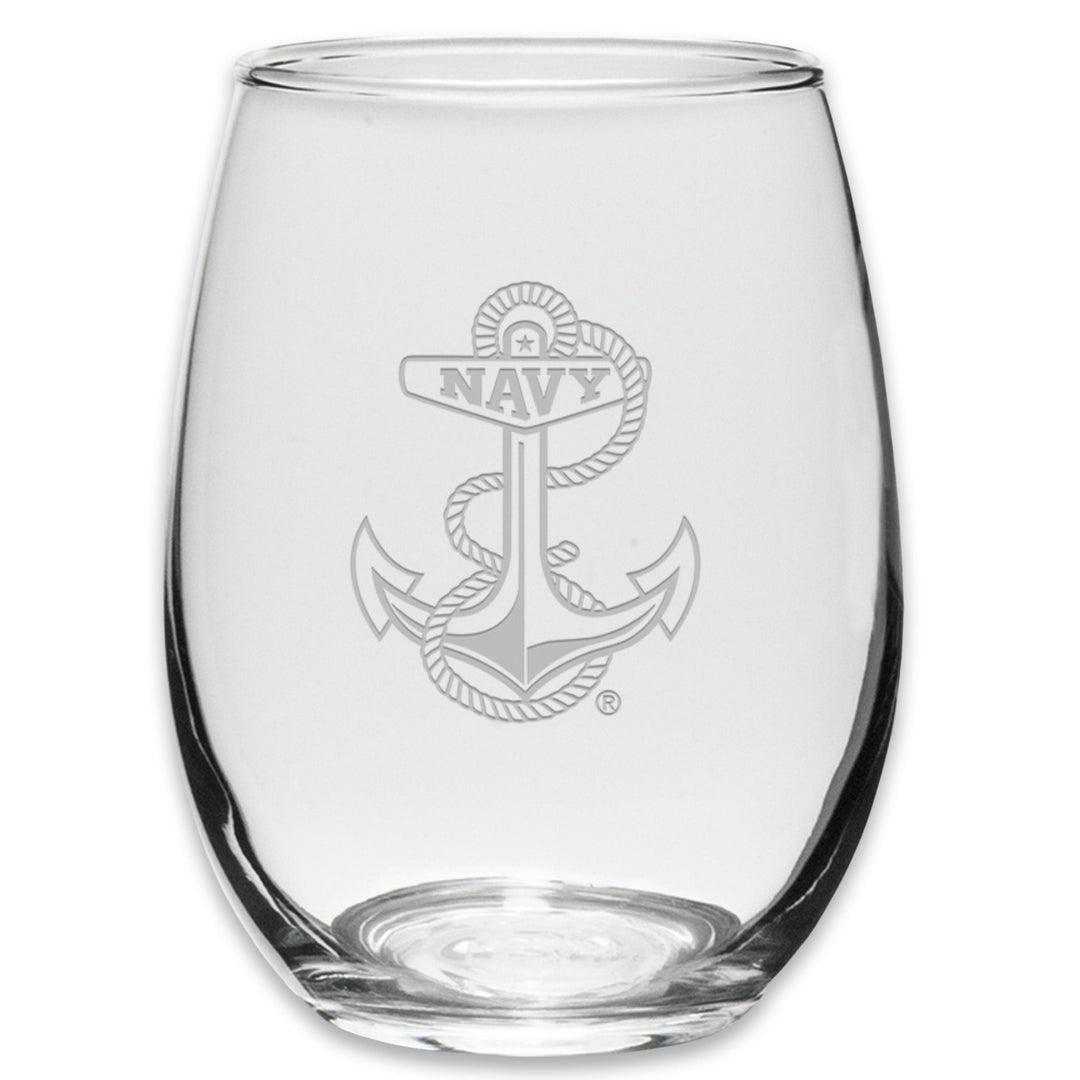 Navy Anchor Set of Two 21oz Stemless Wine Glasses (Clear)*