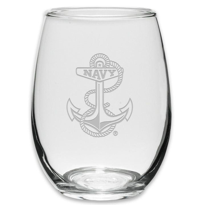 Navy Anchor Set of Two 21oz Stemless Wine Glasses (Clear)*