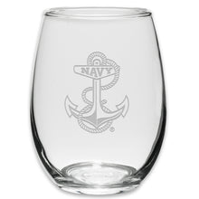 Load image into Gallery viewer, Navy Anchor Set of Two 21oz Stemless Wine Glasses (Clear)*