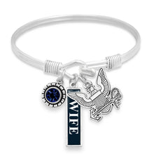 Load image into Gallery viewer, U.S. Navy Eagle Triple Charm Vertical Wife Bracelet
