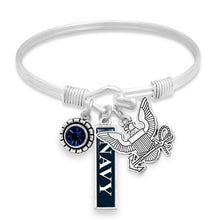 Load image into Gallery viewer, U.S. Navy Eagle Triple Charm Vertical Navy Bracelet