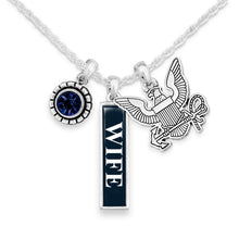 Load image into Gallery viewer, U.S. Navy Eagle Triple Charm Vertical Wife Necklace