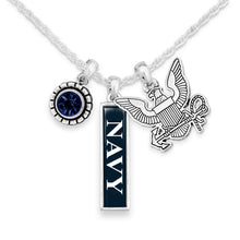 Load image into Gallery viewer, U.S. Navy Eagle Triple Charm Vertical Navy Necklace