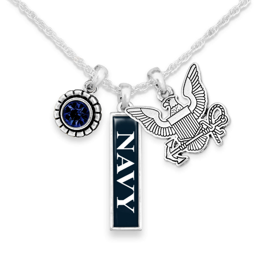 U.S. Navy Eagle Triple Charm Vertical Navy Necklace