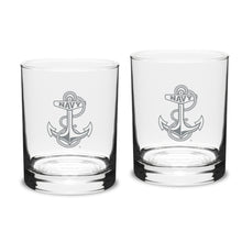 Load image into Gallery viewer, Navy Anchor 14oz Deep Etched Double Old Fashion Glasses (Clear)*