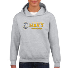 Load image into Gallery viewer, Navy Anchors Aweigh Chest Print Youth Hood