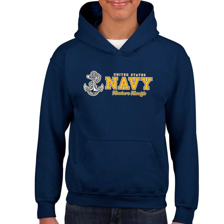 Navy Anchors Aweigh Chest Print Youth Hood