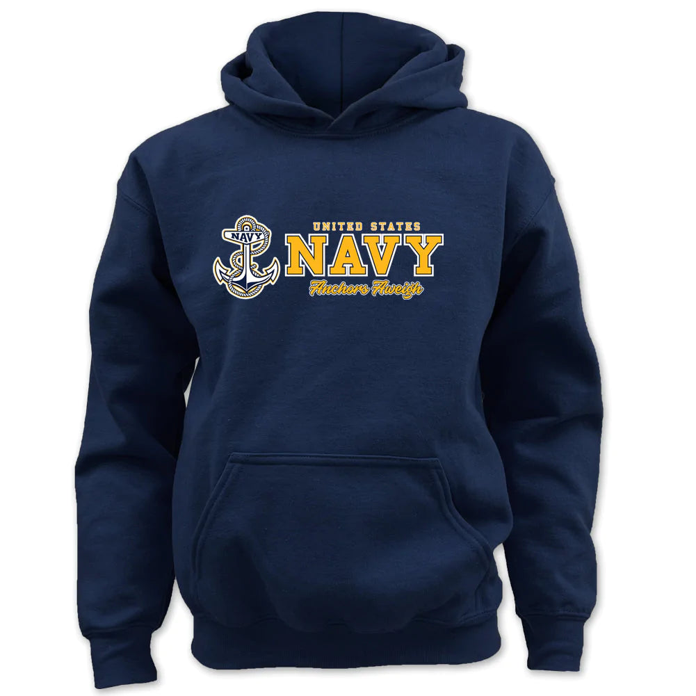 Navy Anchors Aweigh Chest Print Youth Hood