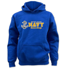 Load image into Gallery viewer, Navy Anchors Aweigh Chest Print Youth Hood