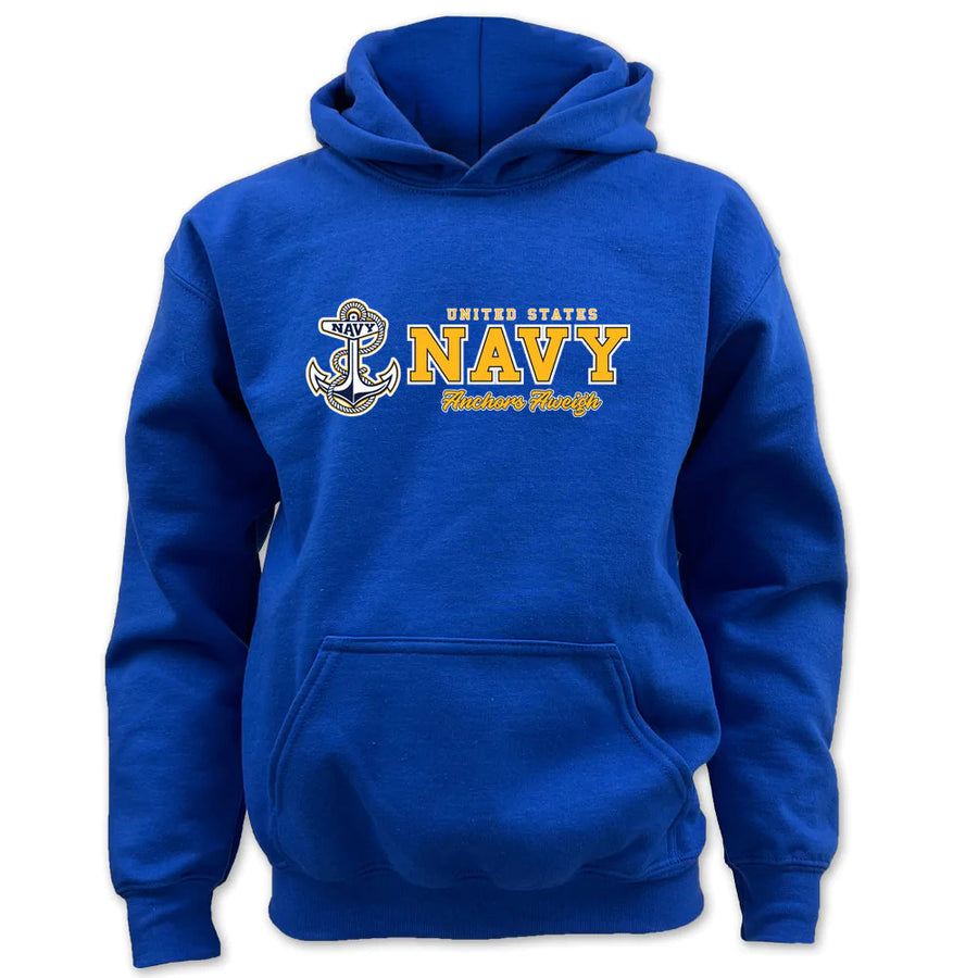 Navy Anchors Aweigh Chest Print Youth Hood