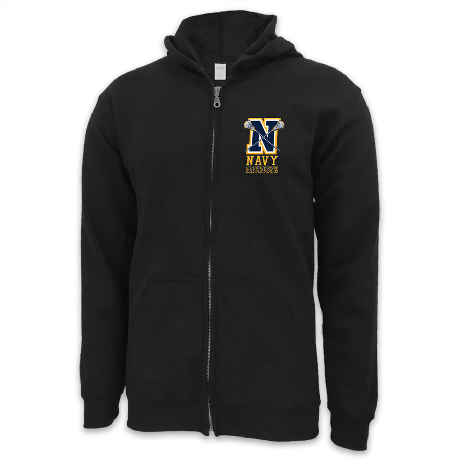 Navy Lacrosse Logo Full Zip Hood