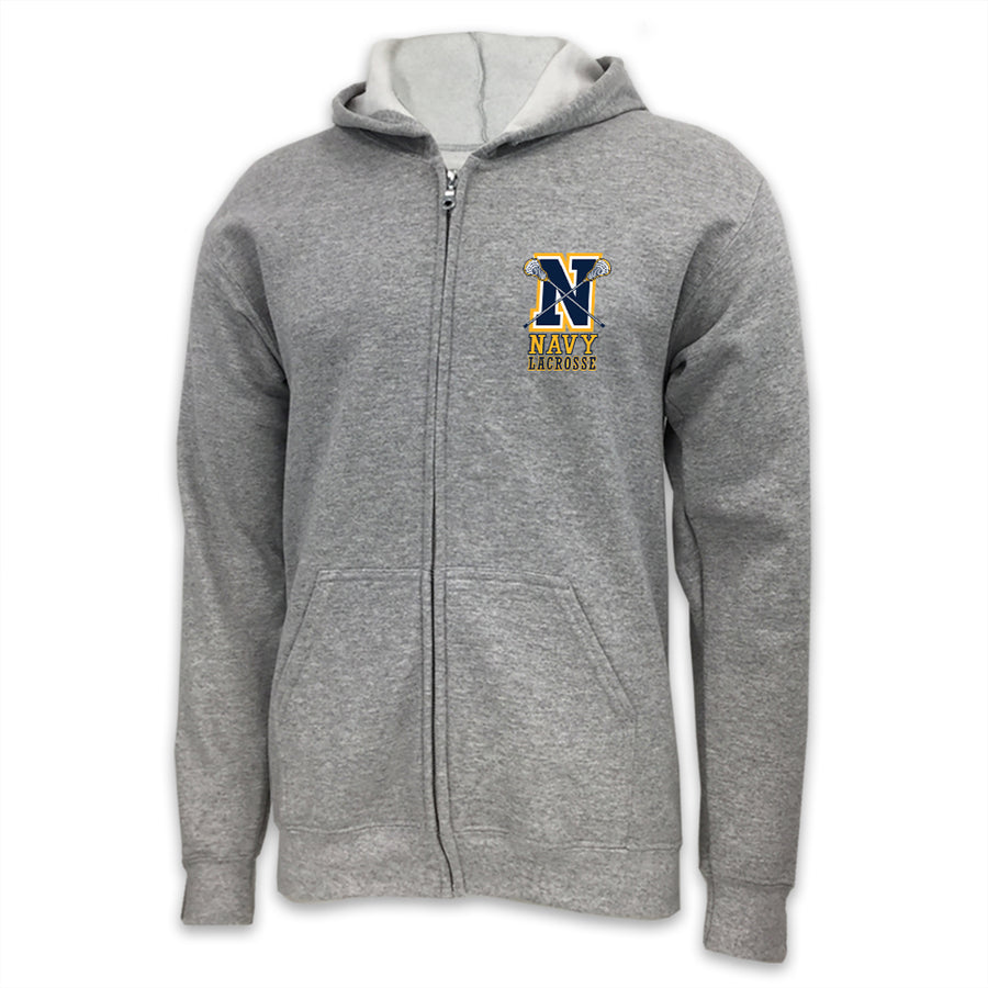 Navy Lacrosse Logo Full Zip Hood