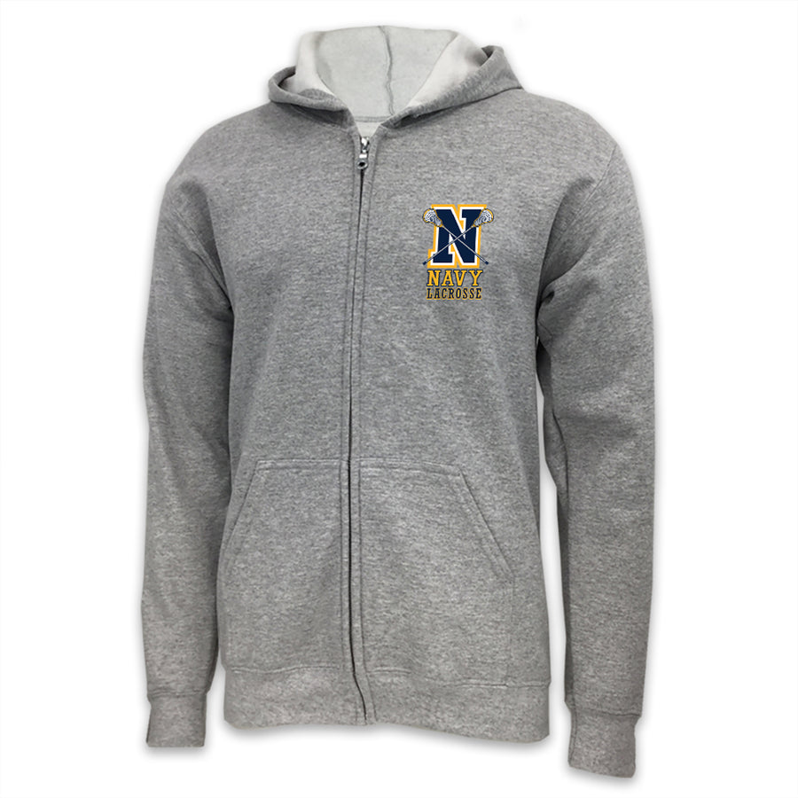 Navy Lacrosse Logo Full Zip Hood