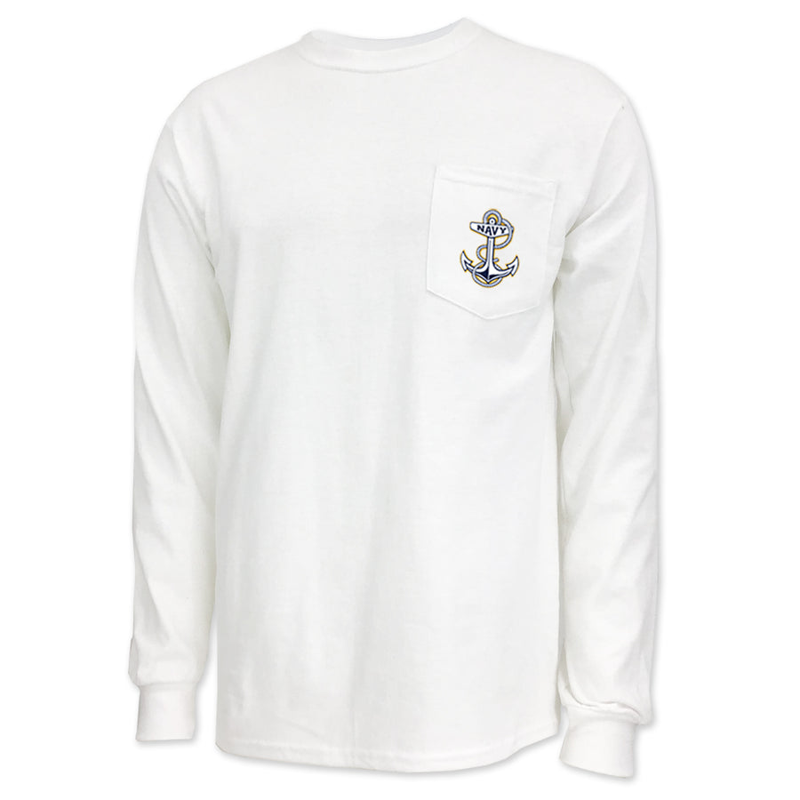 Navy Anchor Logo Pocket Long Sleeve T-Shirt