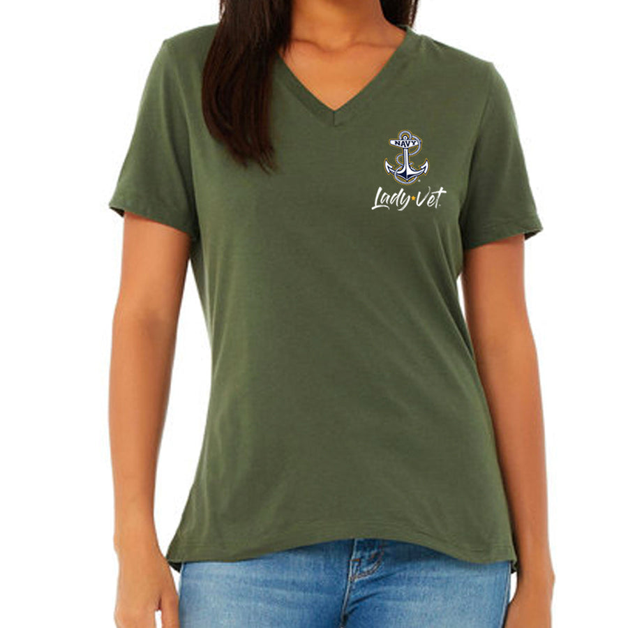 Navy Lady Vet Left Chest Logo V-Neck T-Shirt