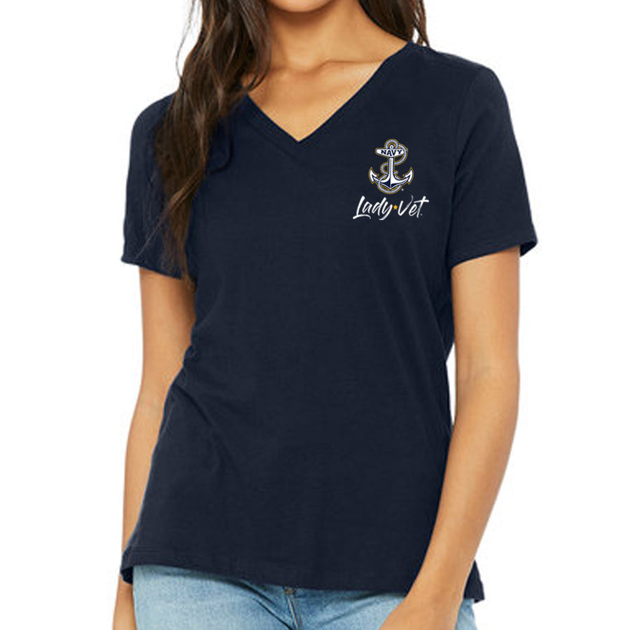 Navy Lady Vet Left Chest Logo V-Neck T-Shirt
