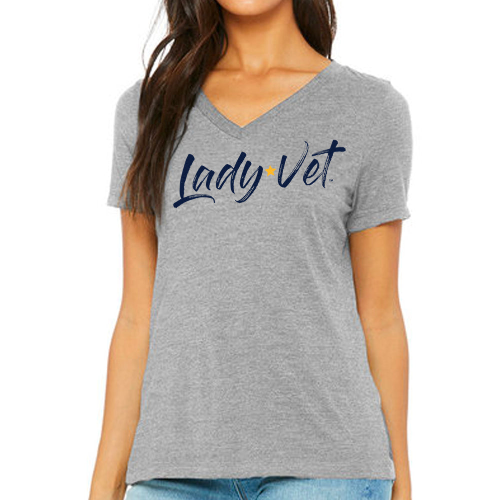 AFG Navy Lady Vet Full Chest Logo V-Neck T-Shirt, Navy / LG
