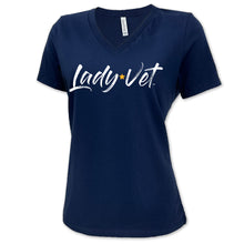 Load image into Gallery viewer, Navy Lady Vet Full Chest Logo V-Neck T-Shirt