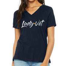 Load image into Gallery viewer, Navy Lady Vet Full Chest Logo V-Neck T-Shirt