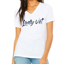 Load image into Gallery viewer, Navy Lady Vet Full Chest Logo V-Neck T-Shirt