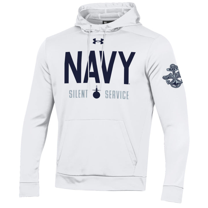 Navy Under Armour Silent Service Fleece Hood (White)