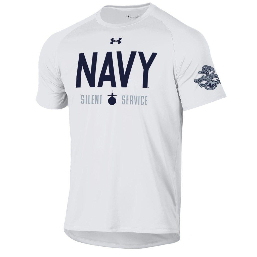 Navy Under Armour Silent Service Tech T-Shirt (White)