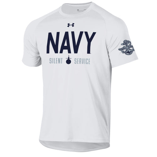 Navy Under Armour Silent Service Tech T-Shirt (White)