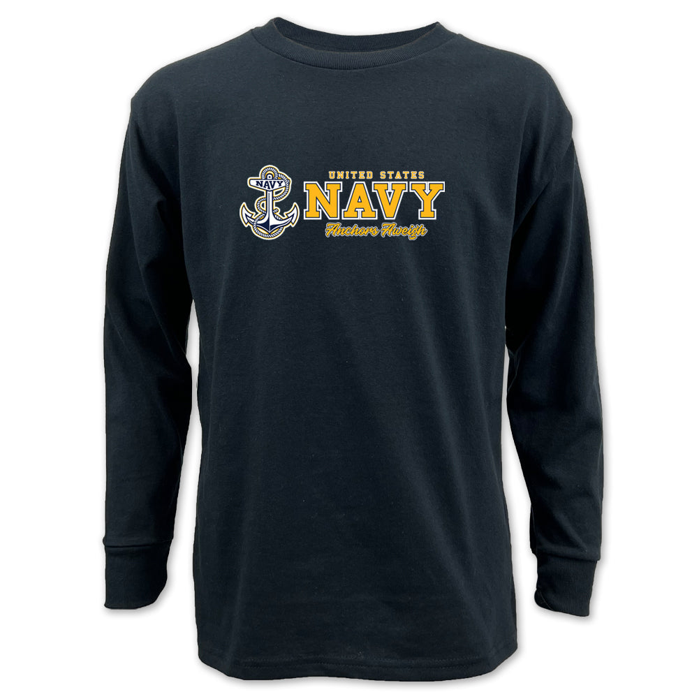 Navy Youth Anchors Aweigh Chest Print Long Sleeve