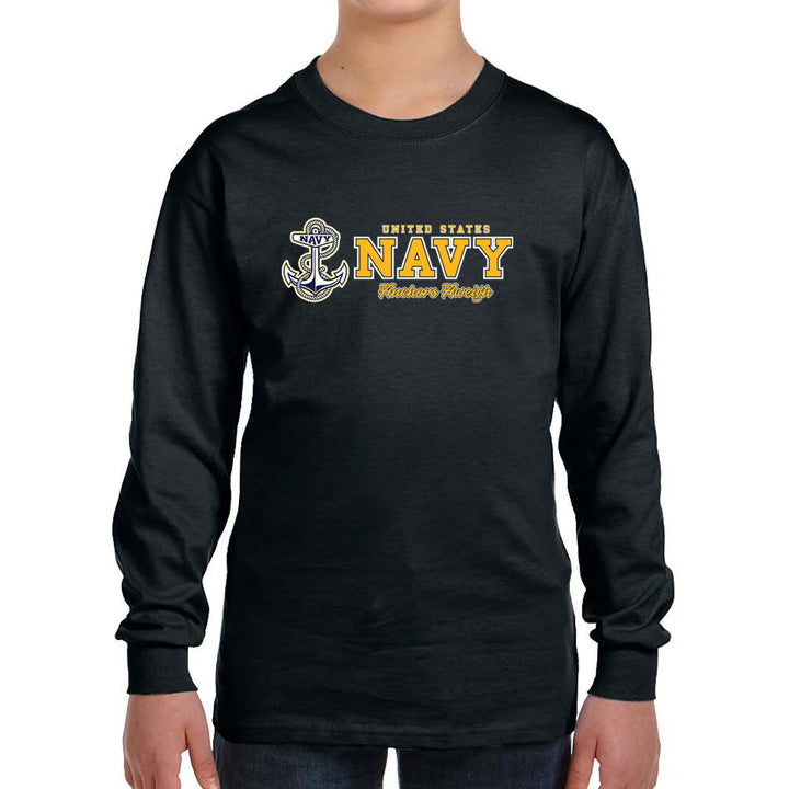 Navy Youth Anchors Aweigh Chest Print Long Sleeve