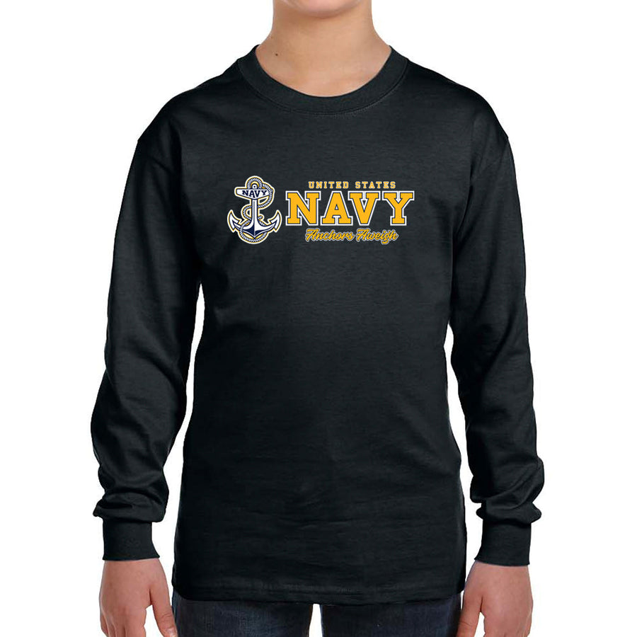 Navy Youth Anchors Aweigh Chest Print Long Sleeve