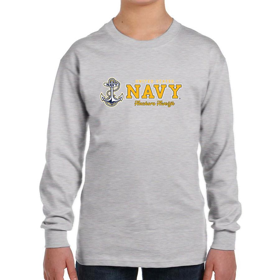 Navy Youth Anchors Aweigh Chest Print Long Sleeve