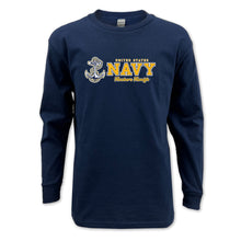 Load image into Gallery viewer, Navy Youth Anchors Aweigh Chest Print Long Sleeve