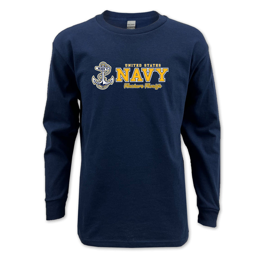 Navy Youth Anchors Aweigh Chest Print Long Sleeve