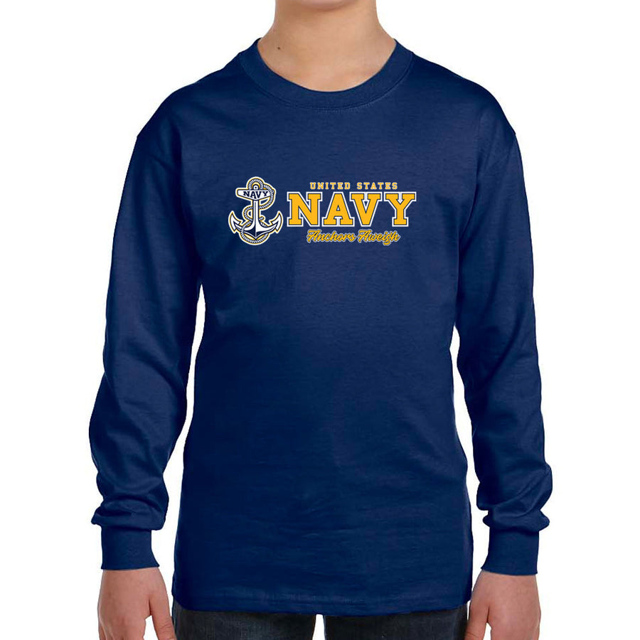 Navy Youth Anchors Aweigh Chest Print Long Sleeve