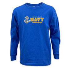 Load image into Gallery viewer, Navy Youth Anchors Aweigh Chest Print Long Sleeve