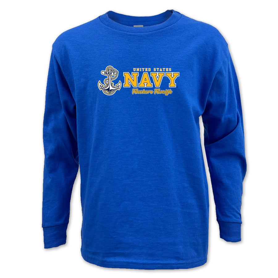 Navy Youth Anchors Aweigh Chest Print Long Sleeve
