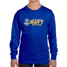 Load image into Gallery viewer, Navy Youth Anchors Aweigh Chest Print Long Sleeve