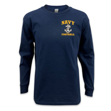 Load image into Gallery viewer, Navy Youth Anchor Football Long Sleeve T-Shirt