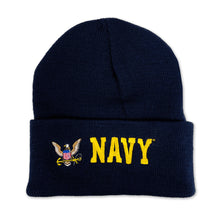 Load image into Gallery viewer, Navy Eagle Emblem Cuffed Knit Beanie (Navy)