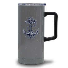 Load image into Gallery viewer, Navy Anchor 18oz Speckled Trail Mug (Grey)