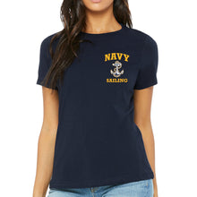 Load image into Gallery viewer, Navy Anchor Sailing Ladies T-Shirt