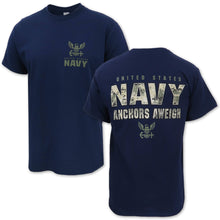 Load image into Gallery viewer, United States Navy Anchors Aweigh Camo T-Shirt (Navy)